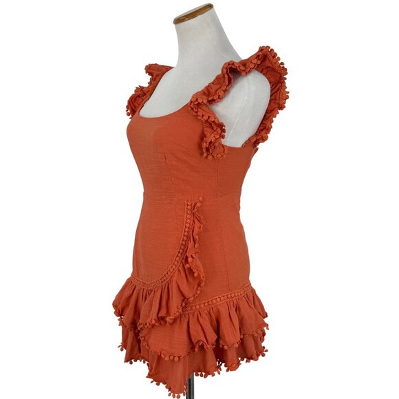 Selfie Leslie Orange Layered Crochet Ruffle Trim Cotton Mini Dress Party Dress - Picture 7 of 16